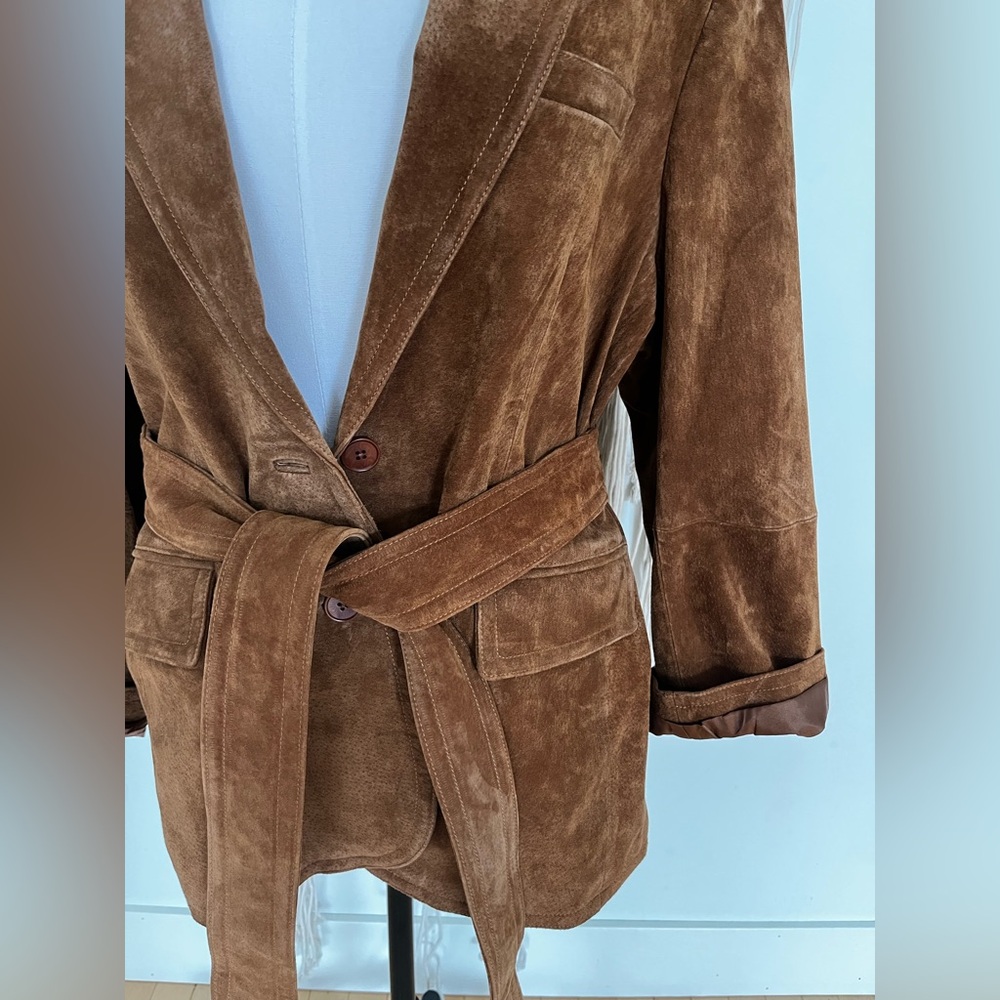 Zara Brown Suede Belted Coat - Picture 3 of 16